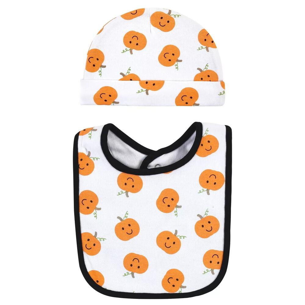 Hudson Baby Unisex Baby Cotton Bib & Headband or Caps Set Pumpkin One Size 0-6M - Picture 4 of 12